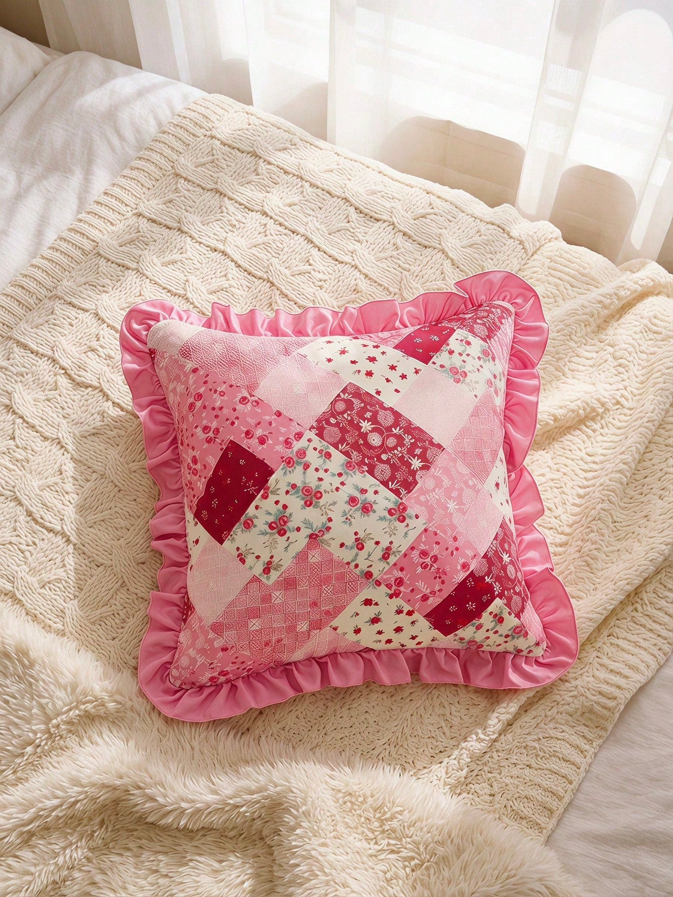 1 Piece, Retro Patchwork Ruffle Edge Pillow Cover, Ambient Flower Cushion Cover, Sofa Bedroom Home Decoration 30 * 50cm/45 * 45cm 3 Optional