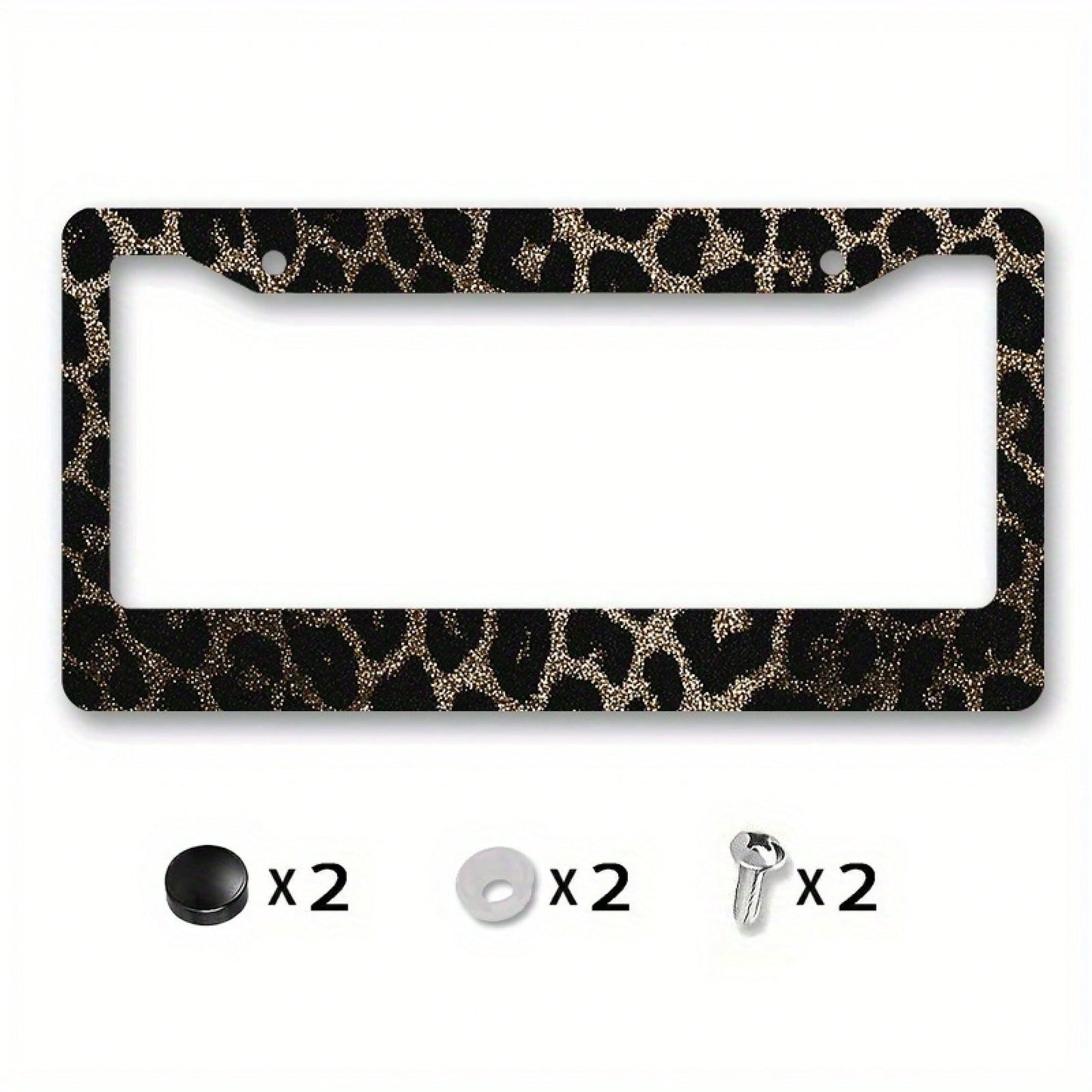 1 Piece, Size 12x6inch (Decorative Only) License Plate Frame Luxurious Leopard Print License Plate Frame Cover- Gold And Black Glossy/Matte, Gold Decorative Edge, Scratch-Resistant License Plate, Pre