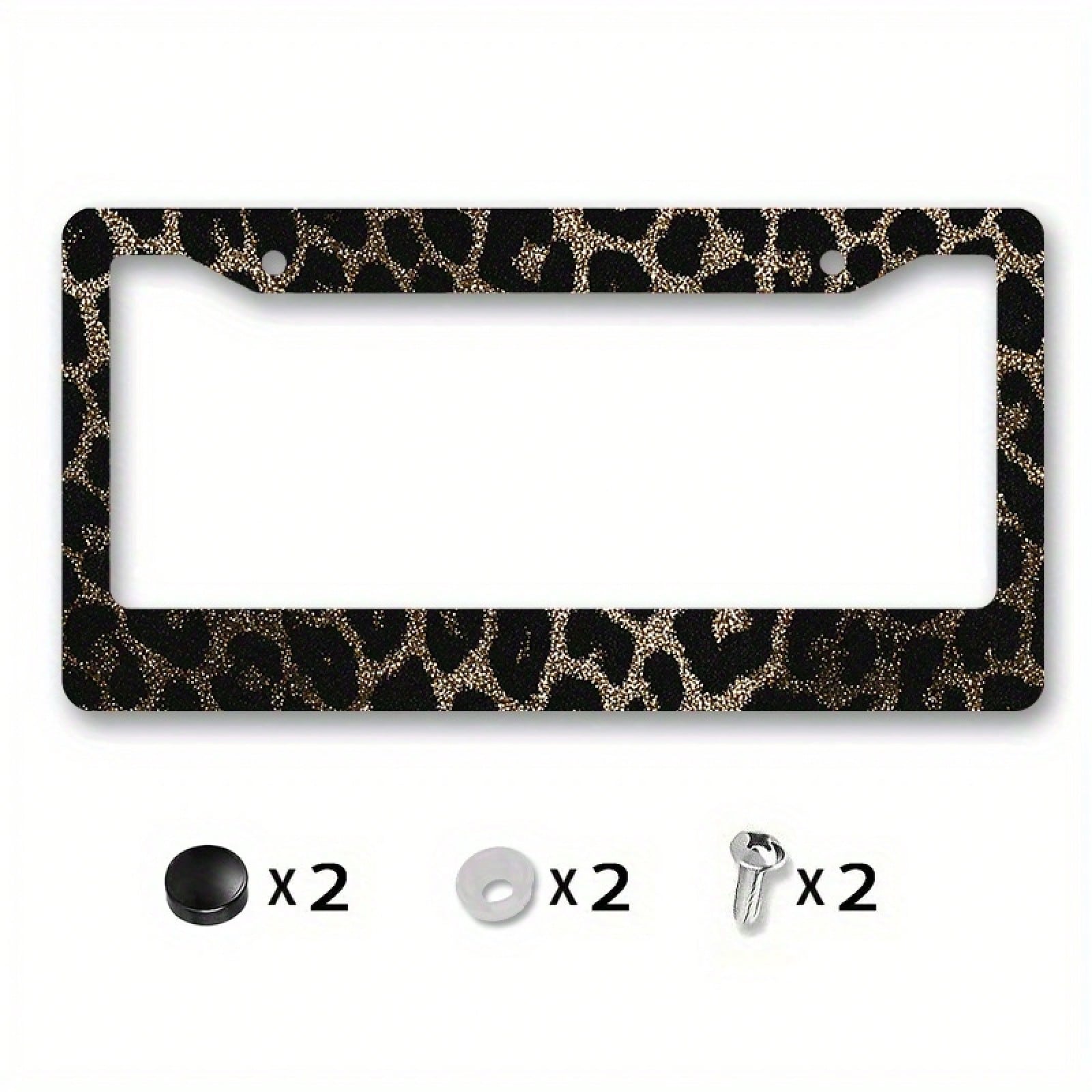 1 Piece, Size 12x6inch (Decorative Only) License Plate Frame Luxurious Leopard Print License Plate Frame Cover- Gold And Black Glossy/Matte, Gold Decorative Edge, Scratch-Resistant License Plate, Pre