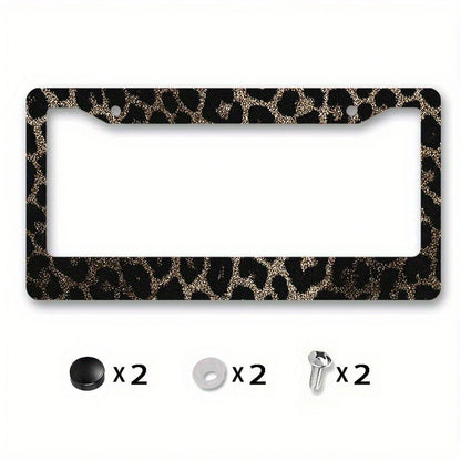 1 Piece, Size 12x6inch (Decorative Only) License Plate Frame Luxurious Leopard Print License Plate Frame Cover- Gold And Black Glossy/Matte, Gold Decorative Edge, Scratch-Resistant License Plate, Pre