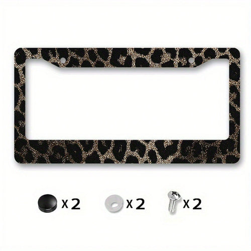 1 Piece, Size 12x6inch (Decorative Only) License Plate Frame Luxurious Leopard Print License Plate Frame Cover- Gold And Black Glossy/Matte, Gold Decorative Edge, Scratch-Resistant License Plate, Pre