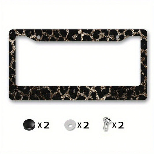 1 Piece, Size 12x6inch (Decorative Only) License Plate Frame Luxurious Leopard Print License Plate Frame Cover- Gold And Black Glossy/Matte, Gold Decorative Edge, Scratch-Resistant License Plate, Pre