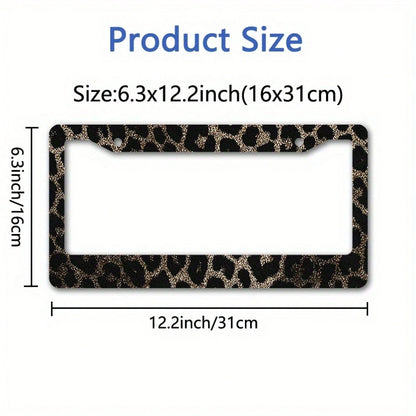 1 Piece, Size 12x6inch (Decorative Only) License Plate Frame Luxurious Leopard Print License Plate Frame Cover- Gold And Black Glossy/Matte, Gold Decorative Edge, Scratch-Resistant License Plate, Pre
