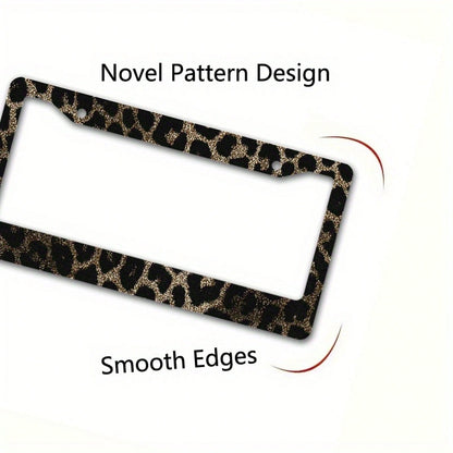 1 Piece, Size 12x6inch (Decorative Only) License Plate Frame Luxurious Leopard Print License Plate Frame Cover- Gold And Black Glossy/Matte, Gold Decorative Edge, Scratch-Resistant License Plate, Pre