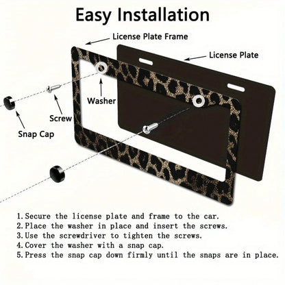 1 Piece, Size 12x6inch (Decorative Only) License Plate Frame Luxurious Leopard Print License Plate Frame Cover- Gold And Black Glossy/Matte, Gold Decorative Edge, Scratch-Resistant License Plate, Pre