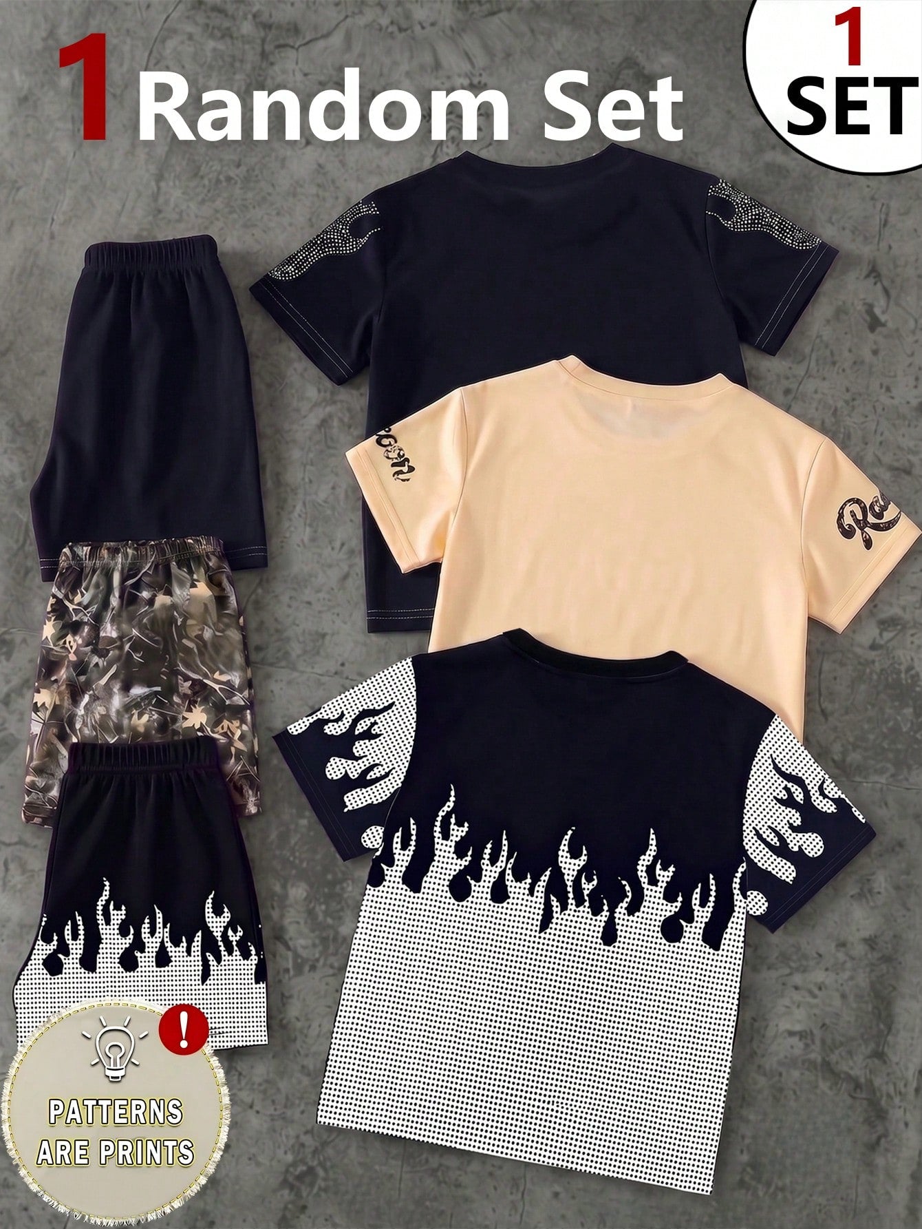 1 Random Set,, Street Fashion Cool Statue Of Liberty Graphic English Print T-Shirt And Matching Shorts Set, Suitable For Summer Outings