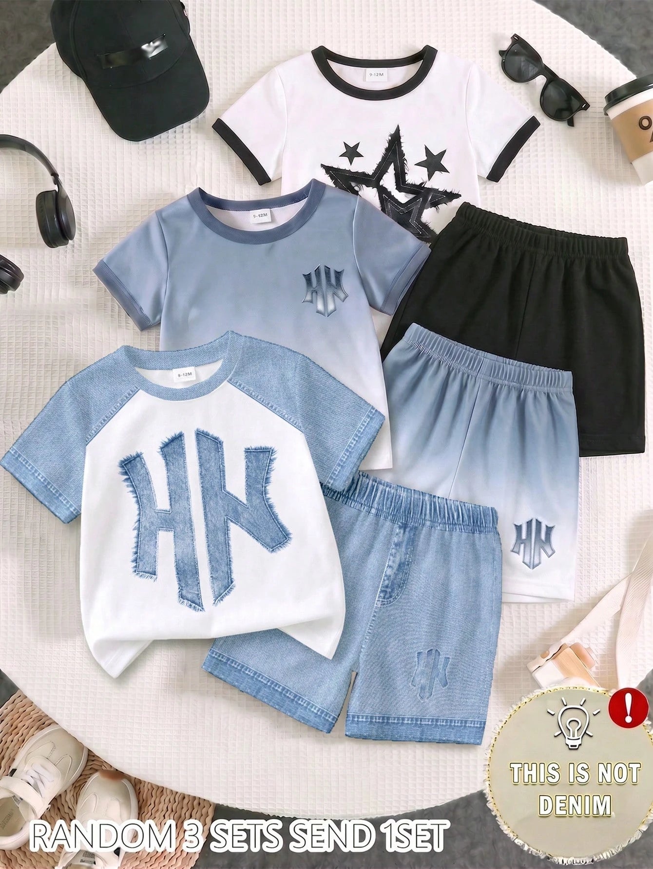 1 Random Set,, Street Fashion Cool Statue Of Liberty Graphic English Print T-Shirt And Matching Shorts Set, Suitable For Summer Outings