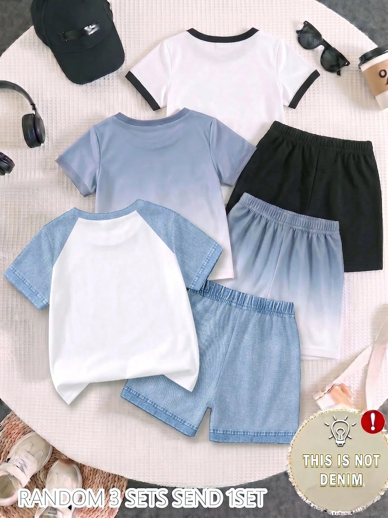 1 Random Set,, Street Fashion Cool Statue Of Liberty Graphic English Print T-Shirt And Matching Shorts Set, Suitable For Summer Outings