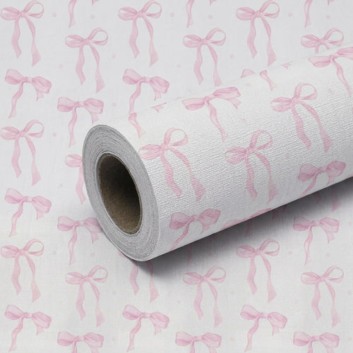 1 Roll 44.5cm Pink Bow Removable Waterproof Wallpaper, Cute Watercolor Bow Series, Suitable For Furniture Renovation, Nursery, Dorm, Daycare And Other Home Decor