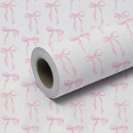 1 Roll 44.5cm Pink Bow Removable Waterproof Wallpaper, Cute Watercolor Bow Series, Suitable For Furniture Renovation, Nursery, Dorm, Daycare And Other Home Decor
