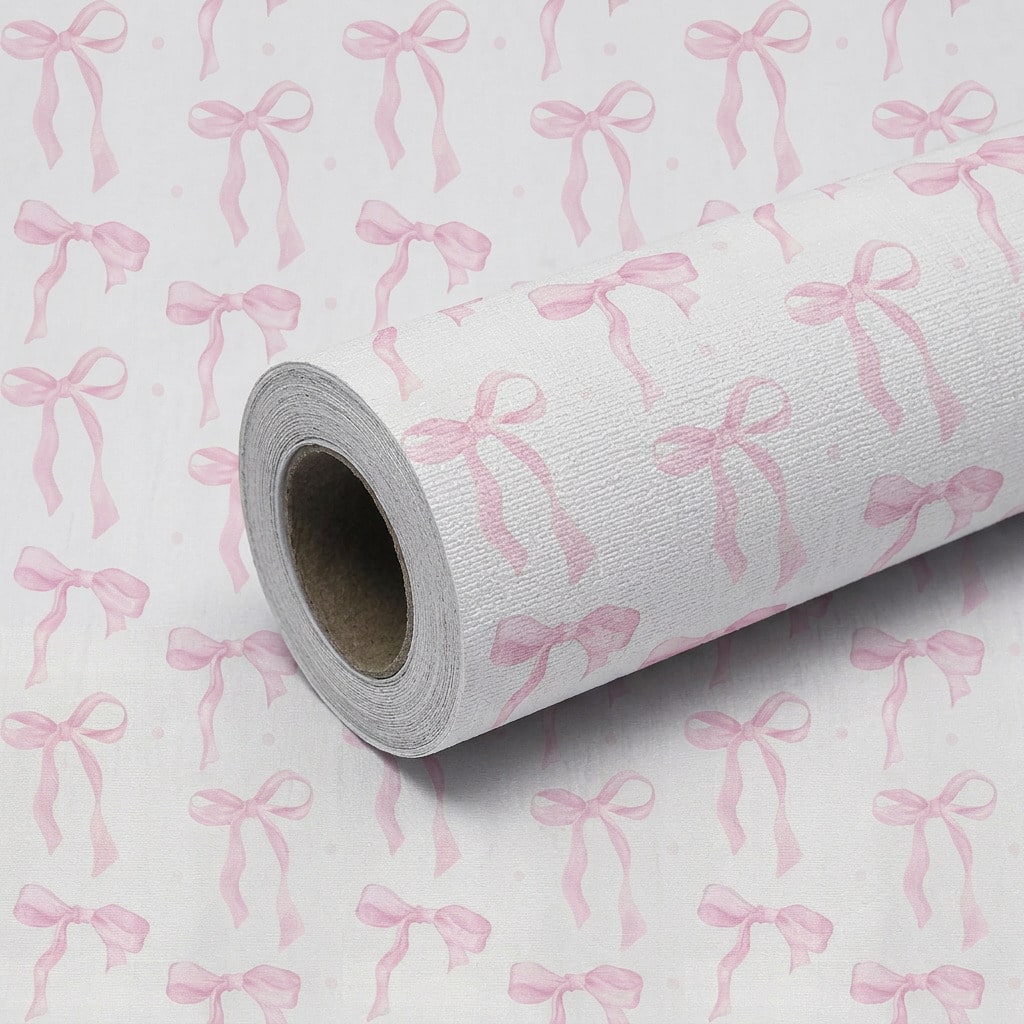 1 Roll 44.5cm Pink Bow Removable Waterproof Wallpaper, Cute Watercolor Bow Series, Suitable For Furniture Renovation, Nursery, Dorm, Daycare And Other Home Decor