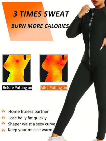 1 Set 2025 New Design Women Outdoor Running/Fitness Long Sleeve + Long Pants, Top + Bottoms Set, Zipper Design, Waist Training Fall