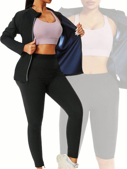 1 Set 2025 New Design Women Outdoor Running/Fitness Long Sleeve + Long Pants, Top + Bottoms Set, Zipper Design, Waist Training Fall