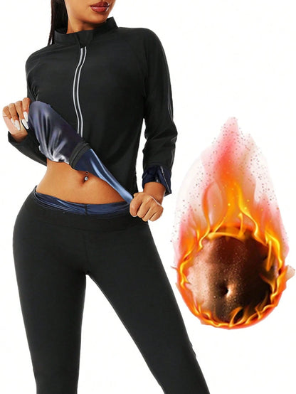 1 Set 2025 New Design Women Outdoor Running/Fitness Long Sleeve + Long Pants, Top + Bottoms Set, Zipper Design, Waist Training Fall