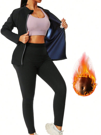 1 Set 2025 New Design Women Outdoor Running/Fitness Long Sleeve + Long Pants, Top + Bottoms Set, Zipper Design, Waist Training Fall