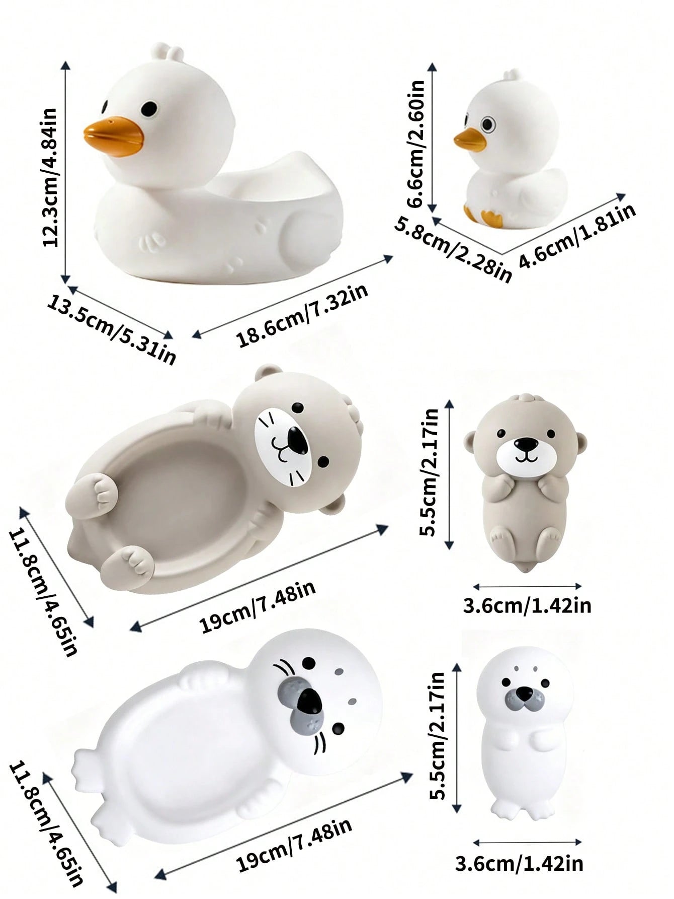 1 Set Animal Shaped Bath Toys (Duck/Otter/Seal), Durable Plastic Floating Animal Toys, Infant/Toddler Bathtub Water Toys, Suitable For Babies 6 Months And Up, Bathroom/Pool Water Toy Set, Essential In