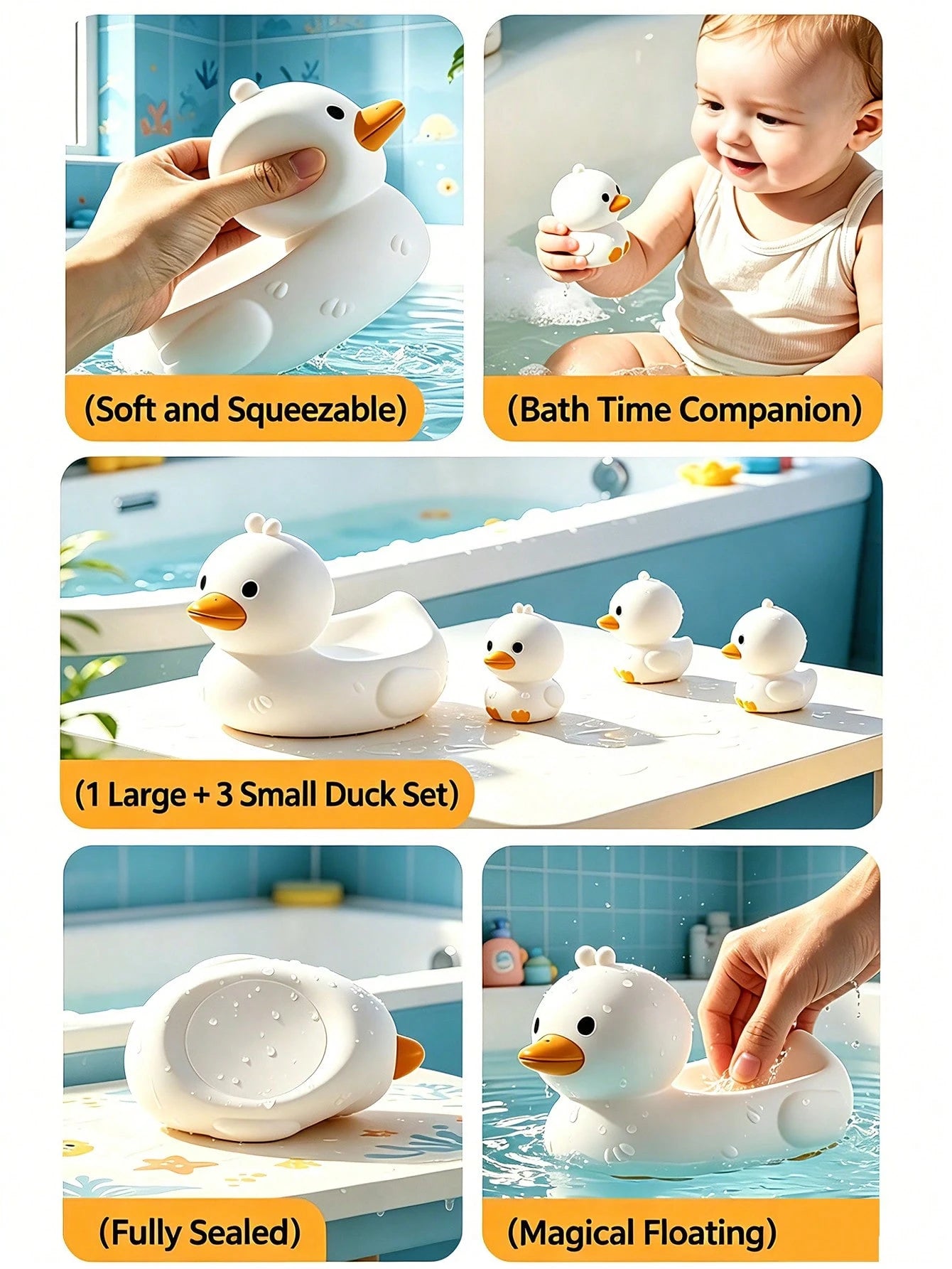 1 Set Animal Shaped Bath Toys (Duck/Otter/Seal), Durable Plastic Floating Animal Toys, Infant/Toddler Bathtub Water Toys, Suitable For Babies 6 Months And Up, Bathroom/Pool Water Toy Set, Essential In