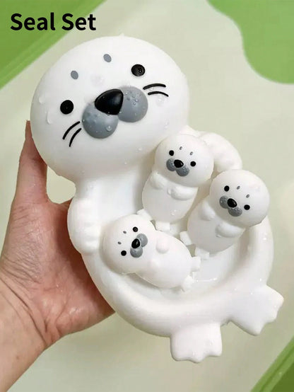 1 Set Animal Shaped Bath Toys (Duck/Otter/Seal), Durable Plastic Floating Animal Toys, Infant/Toddler Bathtub Water Toys, Suitable For Babies 6 Months And Up, Bathroom/Pool Water Toy Set, Essential In