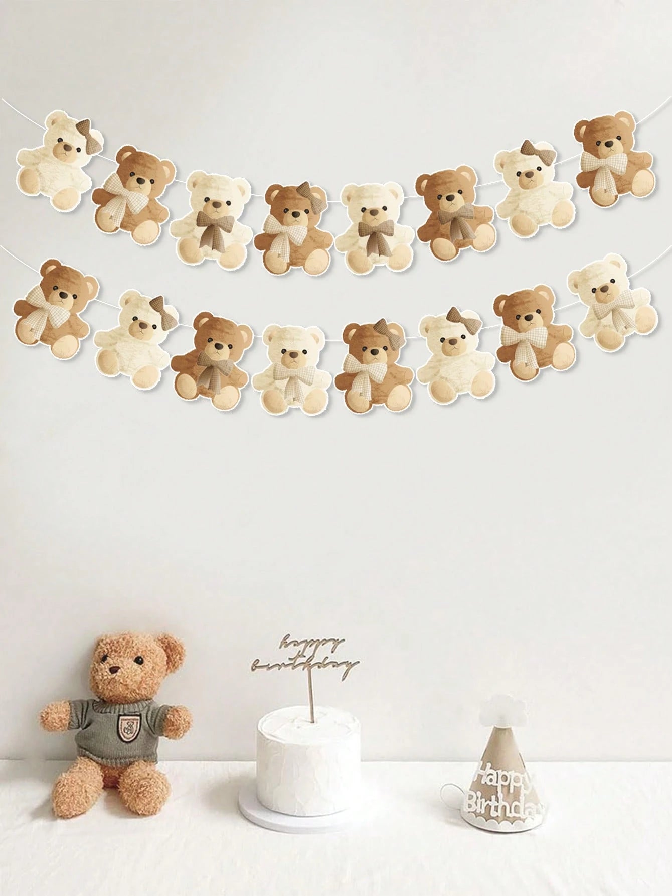 1 Set Brown Teddy Bear Birthday Banner, Cute Plush Bear Hanging Banner, Baby Shower Party Decor, Home Decor, Gender Reveal Backdrop, Baby Party Decoration, 1st Birthday Party Supplies, Baby Shower Gif
