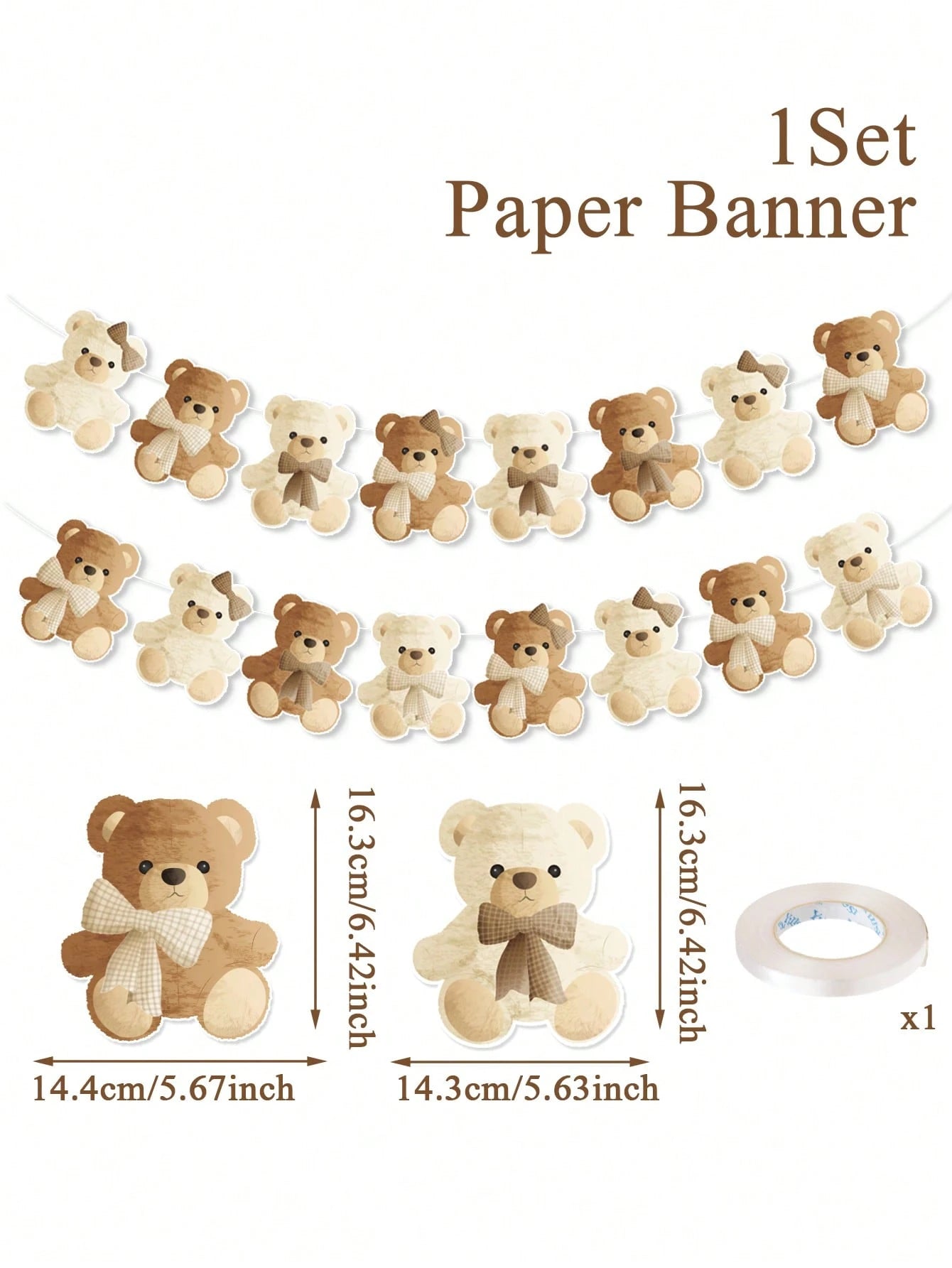 1 Set Brown Teddy Bear Birthday Banner, Cute Plush Bear Hanging Banner, Baby Shower Party Decor, Home Decor, Gender Reveal Backdrop, Baby Party Decoration, 1st Birthday Party Supplies, Baby Shower Gif