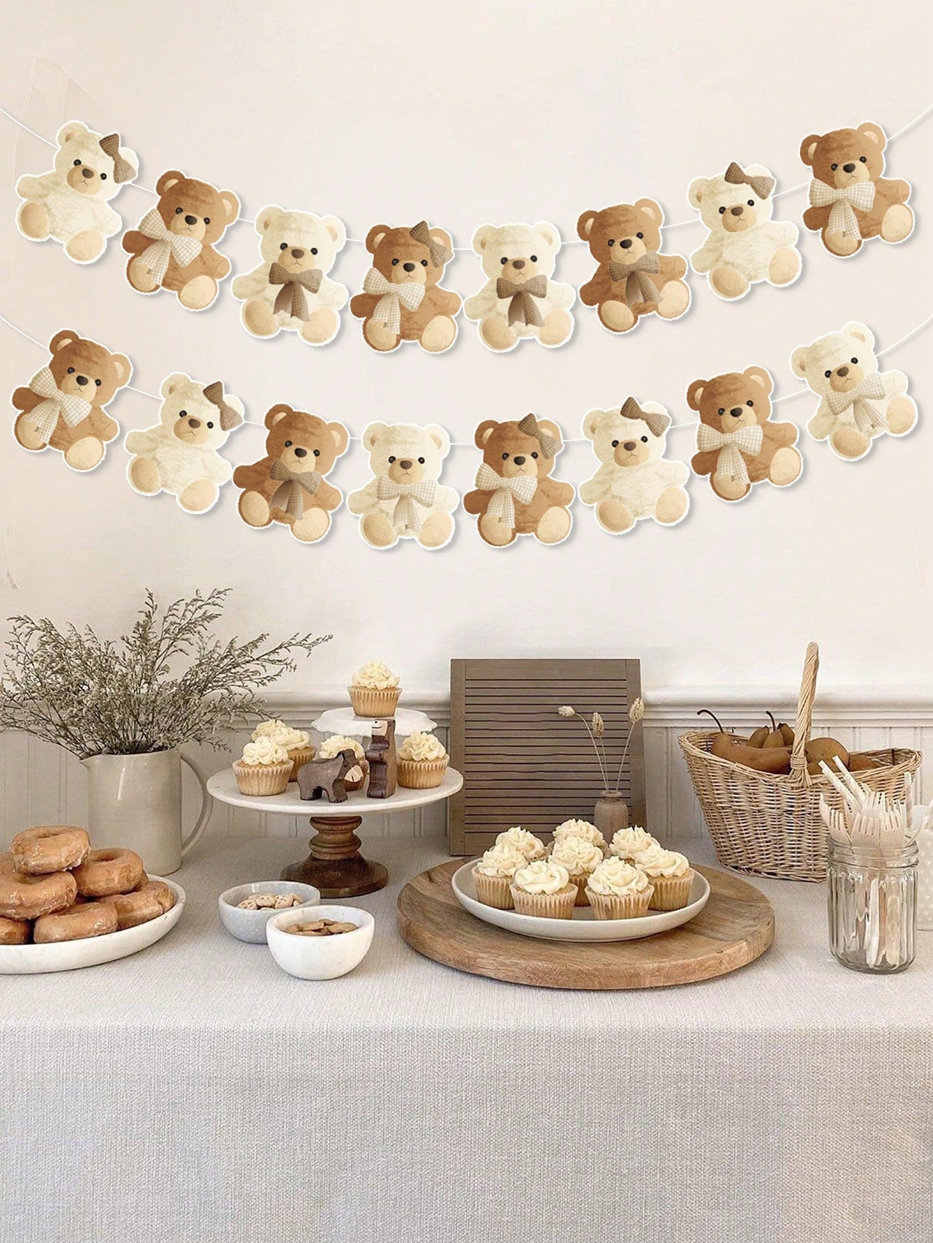 1 Set Brown Teddy Bear Birthday Banner, Cute Plush Bear Hanging Banner, Baby Shower Party Decor, Home Decor, Gender Reveal Backdrop, Baby Party Decoration, 1st Birthday Party Supplies, Baby Shower Gif