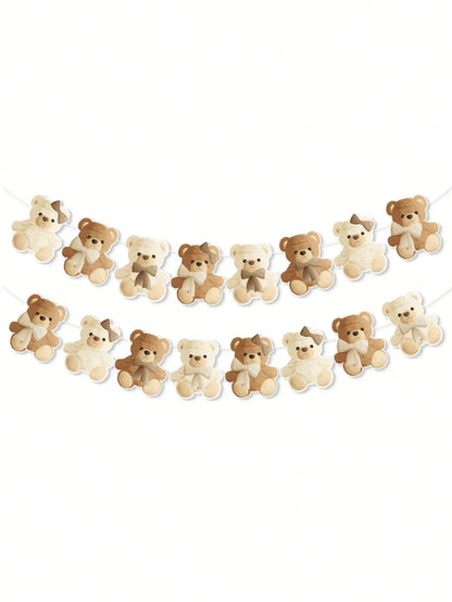 1 Set Brown Teddy Bear Birthday Banner, Cute Plush Bear Hanging Banner, Baby Shower Party Decor, Home Decor, Gender Reveal Backdrop, Baby Party Decoration, 1st Birthday Party Supplies, Baby Shower Gif