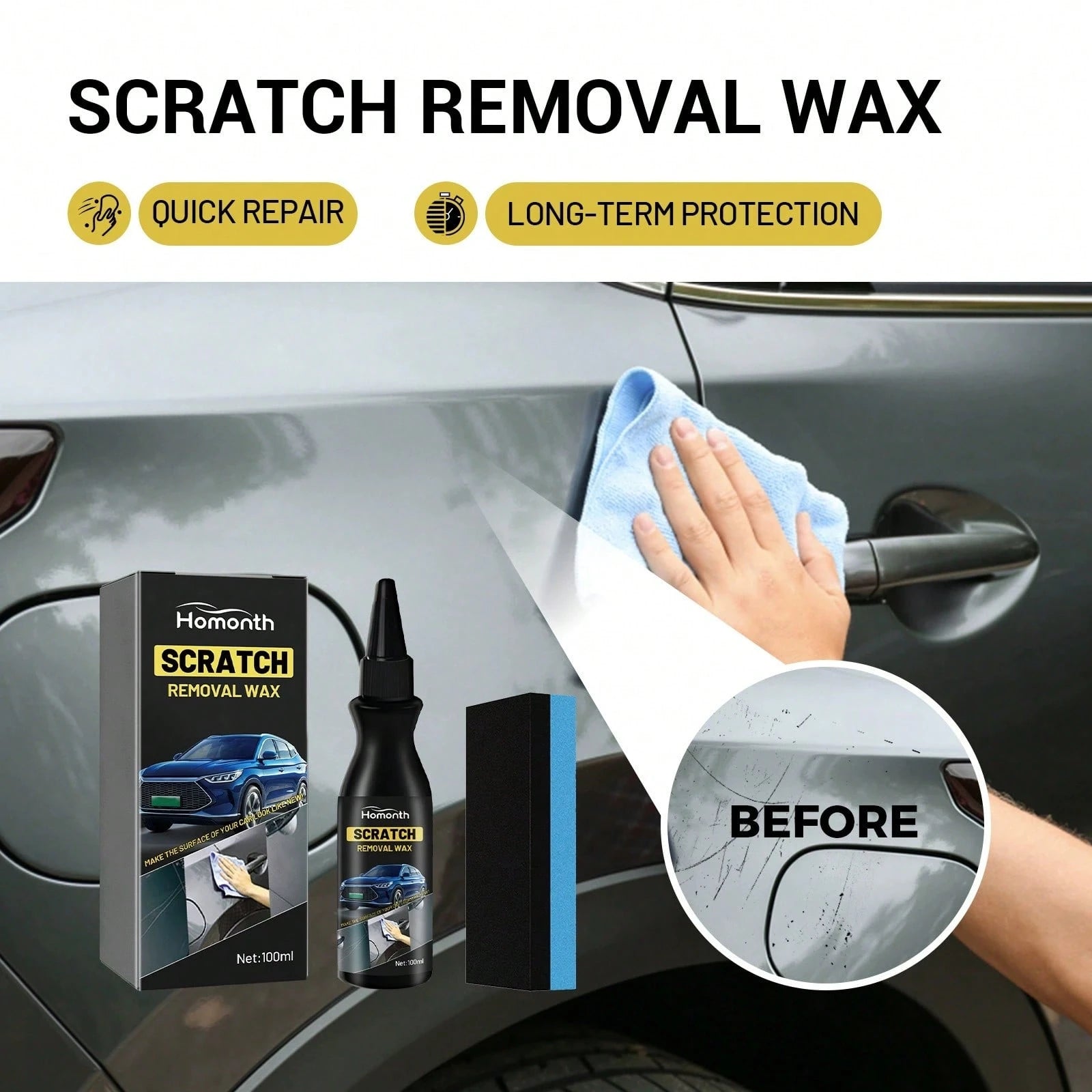 1 SET Car Scratch Repair Paste, Car Scratch Repair Paste Polishing Wax,100ml Car Scratch Remover,Car Paint Scratch Repair Wax, Car Cleaning Kit With Sponge, For Slight Scratches
