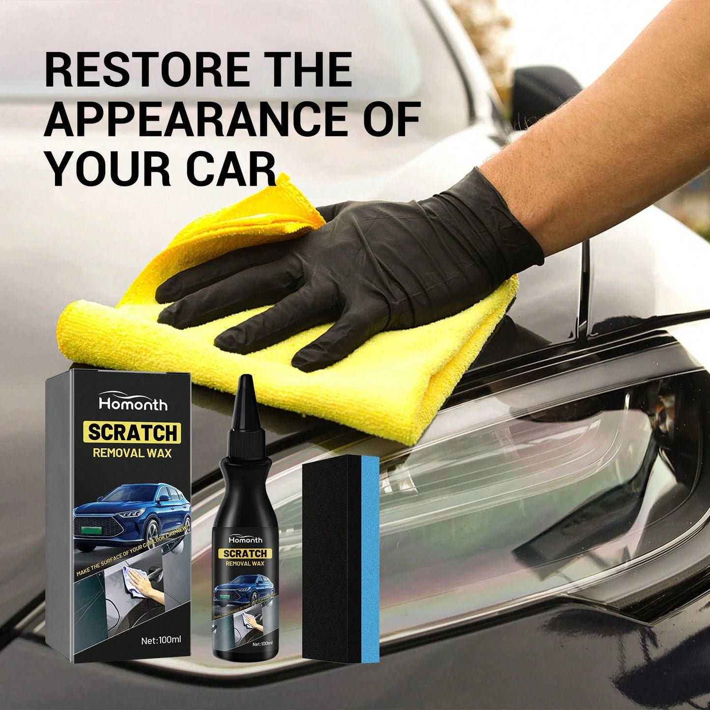 1 SET Car Scratch Repair Paste, Car Scratch Repair Paste Polishing Wax,100ml Car Scratch Remover,Car Paint Scratch Repair Wax, Car Cleaning Kit With Sponge, For Slight Scratches