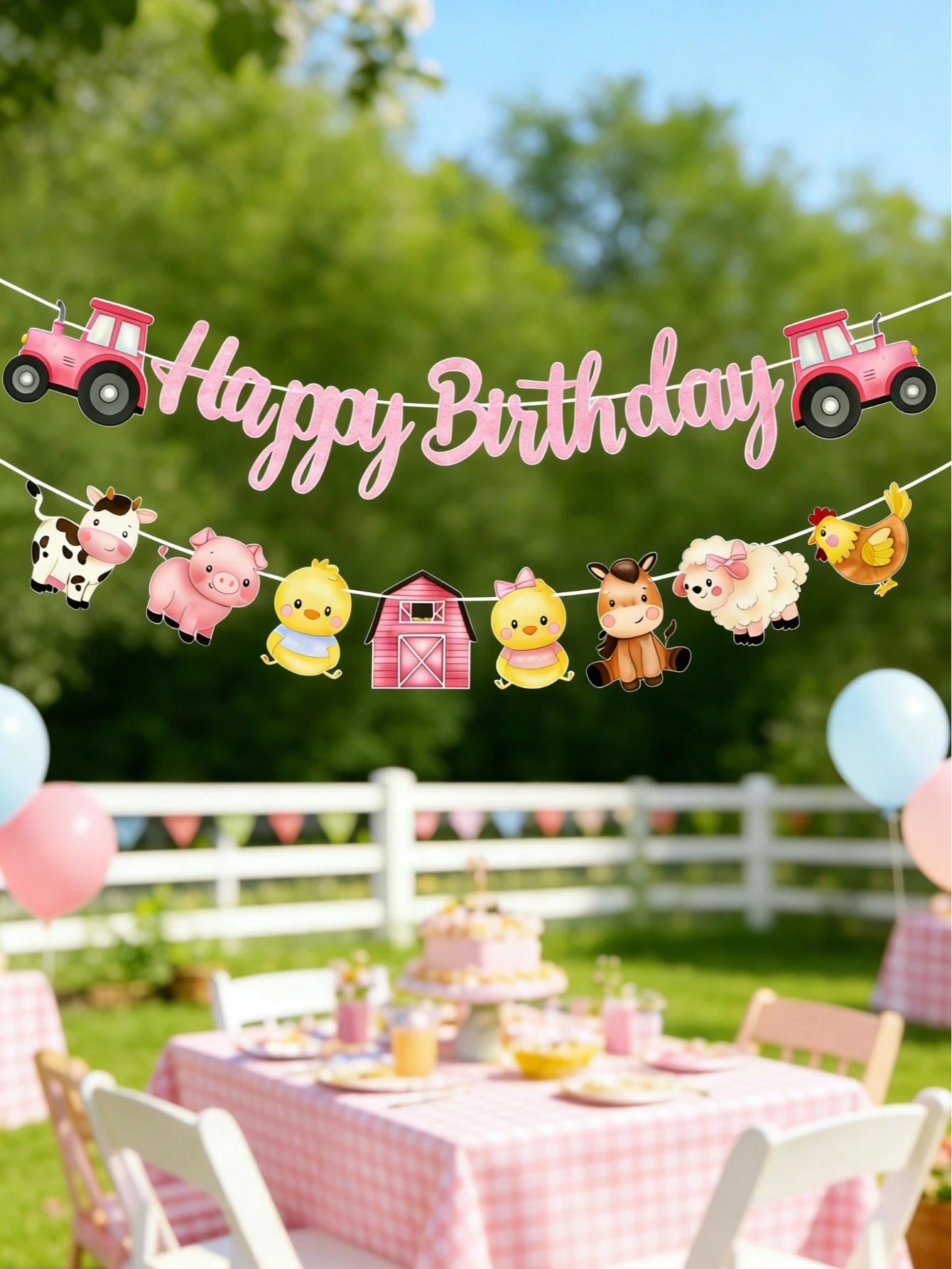 1 Set Farm Animal Theme Happy Birthday Banner, Birthday Party Pennant, 1st Birthday Party Background Decor, Girl Birthday Party Supplies, Baby Shower Party Hanging Decor, Newborn Party Wall Decor, Bir