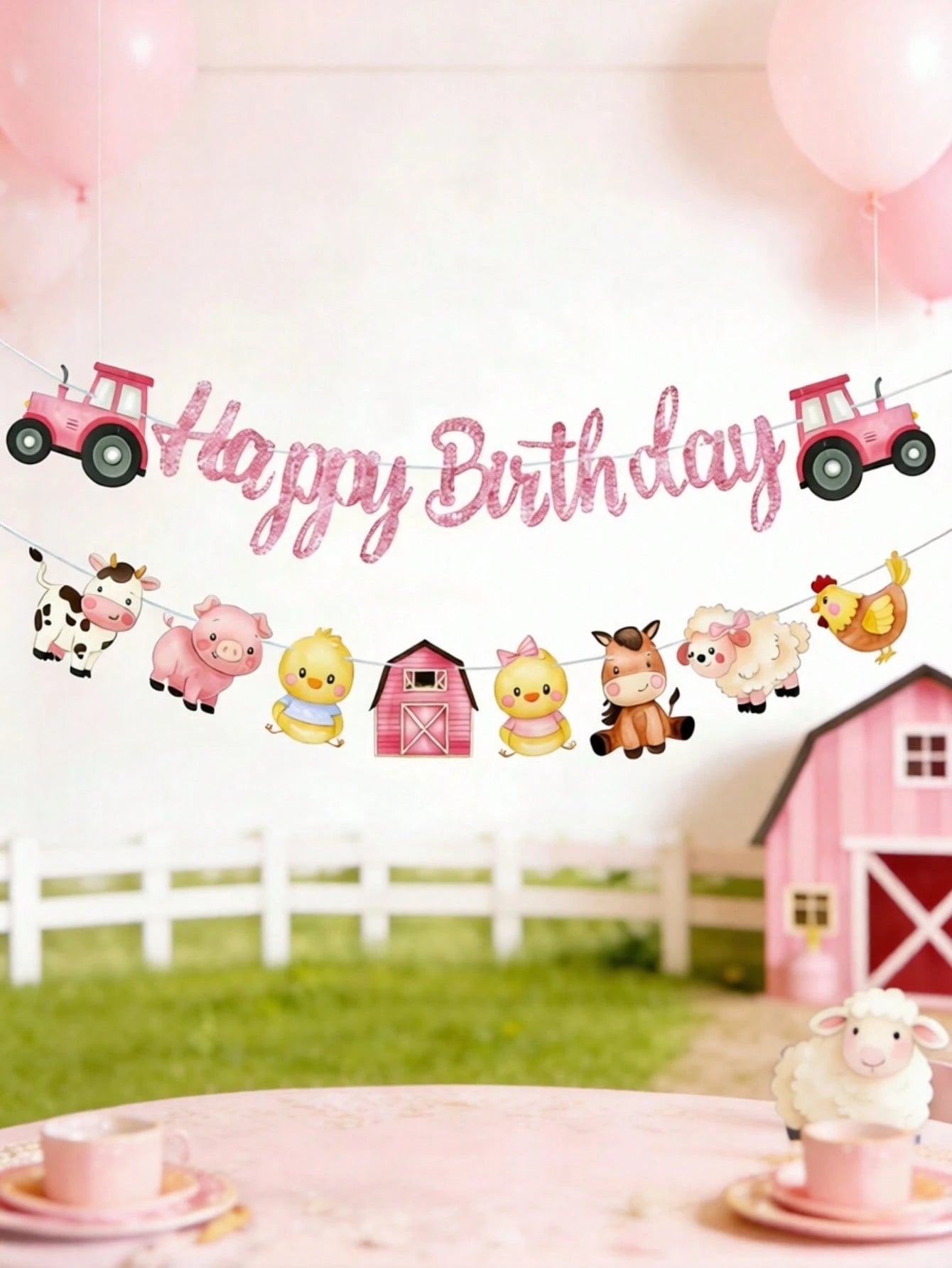 1 Set Farm Animal Theme Happy Birthday Banner, Birthday Party Pennant, 1st Birthday Party Background Decor, Girl Birthday Party Supplies, Baby Shower Party Hanging Decor, Newborn Party Wall Decor, Bir