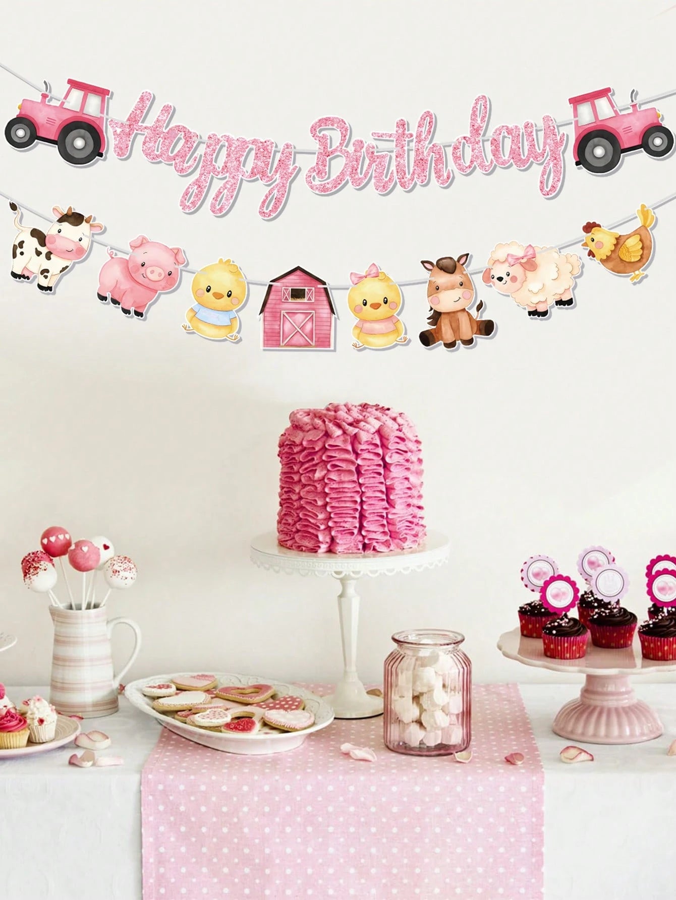 1 Set Farm Animal Theme Happy Birthday Banner, Birthday Party Pennant, 1st Birthday Party Background Decor, Girl Birthday Party Supplies, Baby Shower Party Hanging Decor, Newborn Party Wall Decor, Bir