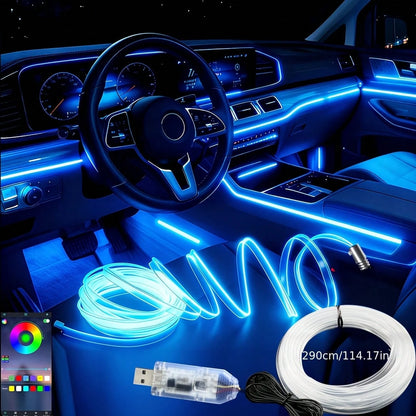 1 Set Of Car Ambient Lighting, 300cm/118inch Long Fiber Optic Cable, USB Interface, Mobile APP Music Rhythm Control, Car Interior LED Neon Light Accessories, Car LED Accessories, Gift.