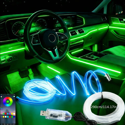 1 Set Of Car Ambient Lighting, 300cm/118inch Long Fiber Optic Cable, USB Interface, Mobile APP Music Rhythm Control, Car Interior LED Neon Light Accessories, Car LED Accessories, Gift.