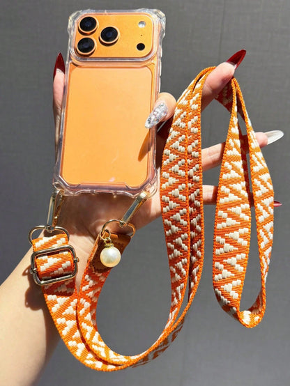 1 Set Original Embroidered Wide Pressure-Relieving Phone Lanyard, Adjustable Crossbody Neck Strap, Durable Camera Bag Shoulder Strap, Suitable For Outdoor Travel, Hiking, Unisex, Short Phone Holder, S