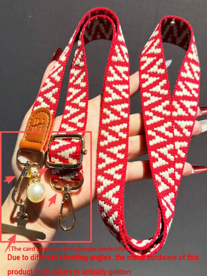 1 Set Original Embroidered Wide Pressure-Relieving Phone Lanyard, Adjustable Crossbody Neck Strap, Durable Camera Bag Shoulder Strap, Suitable For Outdoor Travel, Hiking, Unisex, Short Phone Holder, S