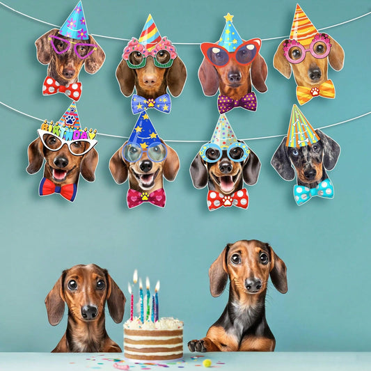1 Set Paper Dachshund Birthday Banner Garland, Photo-Quality Dachshund Face Birthday Decoration, Fun Dachshund Birthday Party Banner For Dachshund Lovers, Party Banner Decoration
