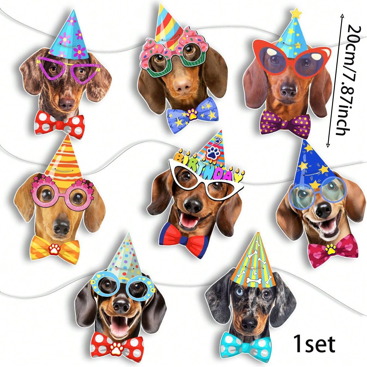1 Set Paper Dachshund Birthday Banner Garland, Photo-Quality Dachshund Face Birthday Decoration, Fun Dachshund Birthday Party Banner For Dachshund Lovers, Party Banner Decoration