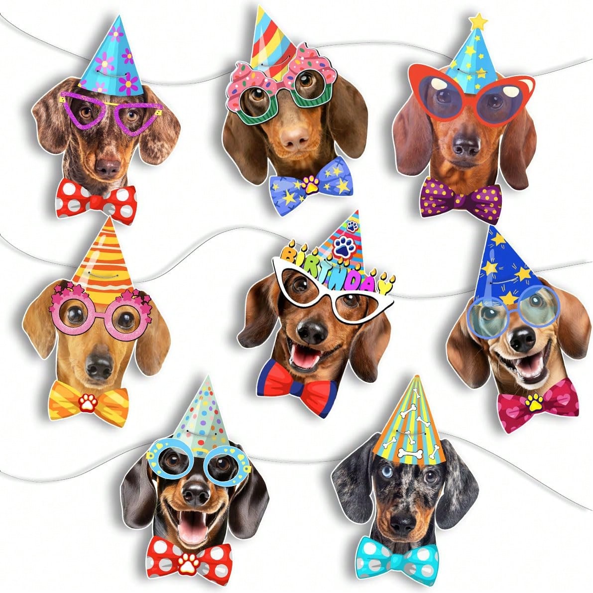 1 Set Paper Dachshund Birthday Banner Garland, Photo-Quality Dachshund Face Birthday Decoration, Fun Dachshund Birthday Party Banner For Dachshund Lovers, Party Banner Decoration