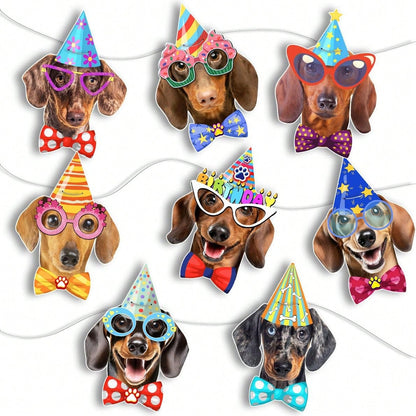 1 Set Paper Dachshund Birthday Banner Garland, Photo-Quality Dachshund Face Birthday Decoration, Fun Dachshund Birthday Party Banner For Dachshund Lovers, Party Banner Decoration