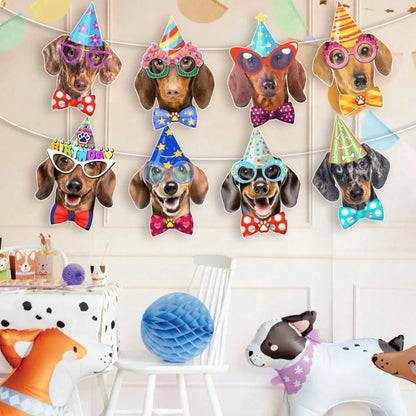 1 Set Paper Dachshund Birthday Banner Garland, Photo-Quality Dachshund Face Birthday Decoration, Fun Dachshund Birthday Party Banner For Dachshund Lovers, Party Banner Decoration