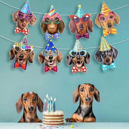1 Set Paper Dachshund Birthday Banner Garland, Photo-Quality Dachshund Face Birthday Decoration, Fun Dachshund Birthday Party Banner For Dachshund Lovers, Party Banner Decoration