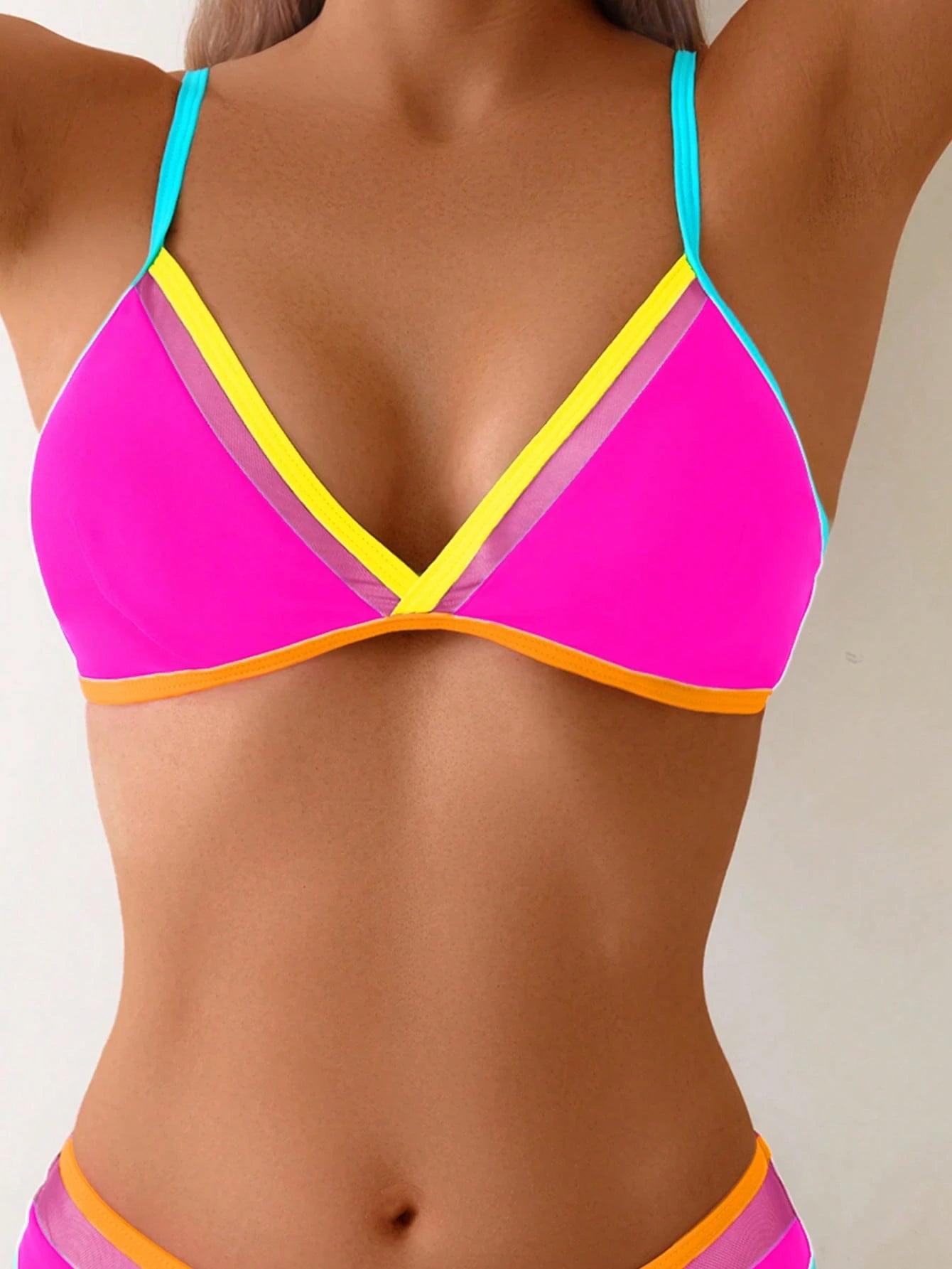 1 Set Women's Two Pieces Bikini Swimwear With Mesh Inset, Spaghetti Straps, V-Neck, Backless, Fashionable & Sexy Vacation Beach Summer