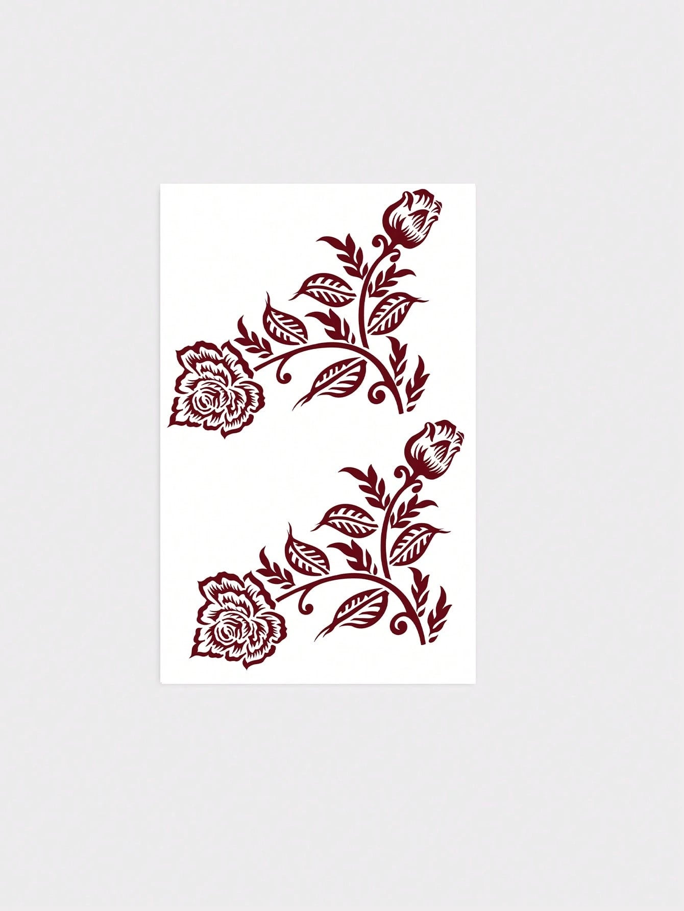 1 Sheet Burgundy Corner Rose Vine Henna Temporary Tattoo Sticker, Waterproof Long Lasting Fake Tattoo Lasts 2-3 Days, Body Art Decal For Forearm Calf Rib Shoulder