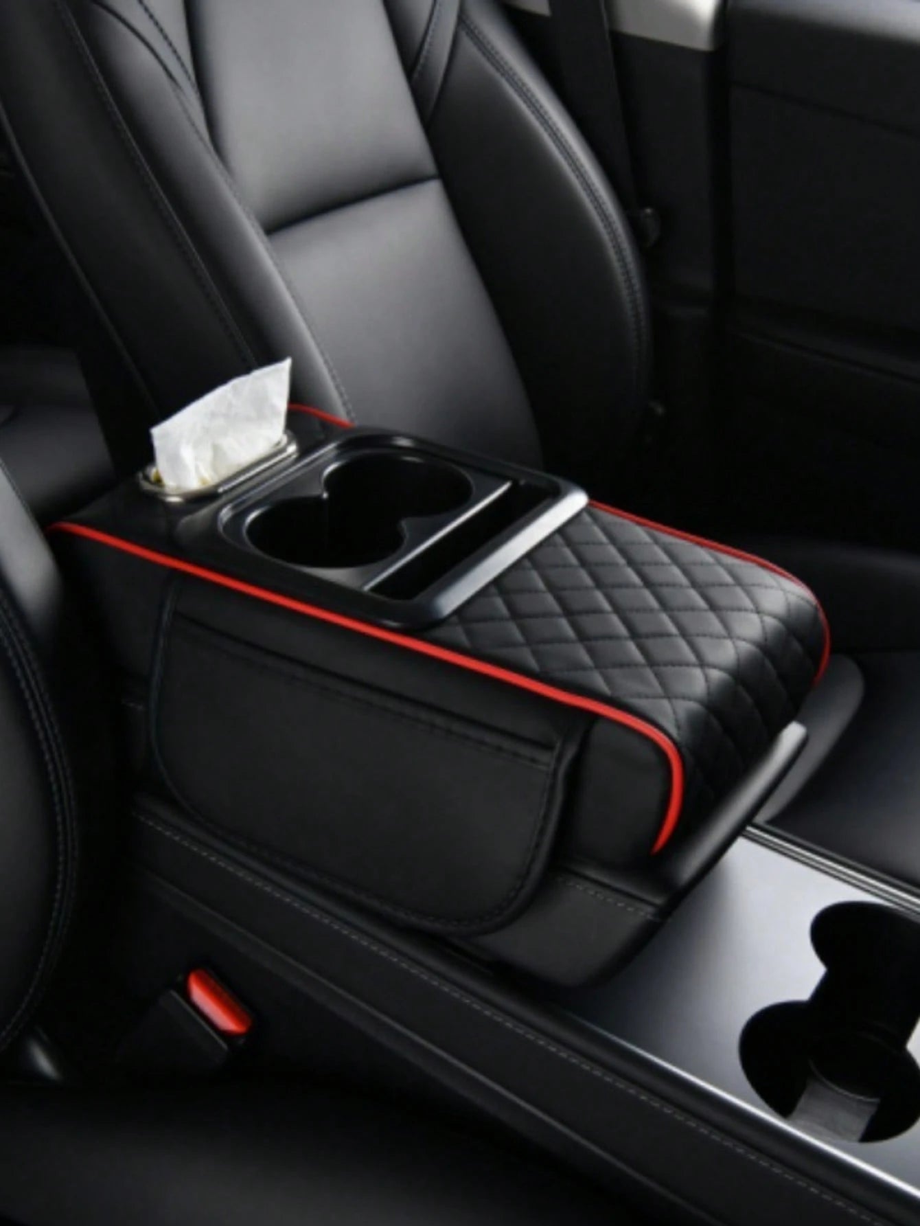 1 Universal Faux Leather Car Armrest Pad With Tissue Box, Coaster, And Storage Pocket- Functional 4-In-1 Comfortable And Durable Vehicle Center Console Cover,Car Armrest Storage Box, Wear-Resistant A