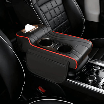 1 Universal Faux Leather Car Armrest Pad With Tissue Box, Coaster, And Storage Pocket- Functional 4-In-1 Comfortable And Durable Vehicle Center Console Cover,Car Armrest Storage Box, Wear-Resistant A