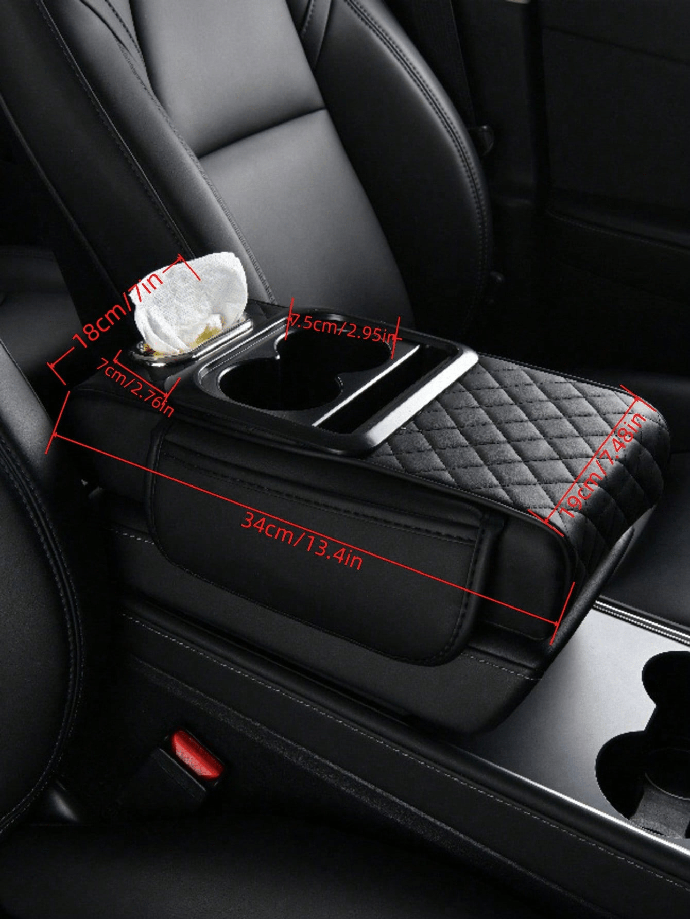 1 Universal Faux Leather Car Armrest Pad With Tissue Box, Coaster, And Storage Pocket- Functional 4-In-1 Comfortable And Durable Vehicle Center Console Cover,Car Armrest Storage Box, Wear-Resistant A