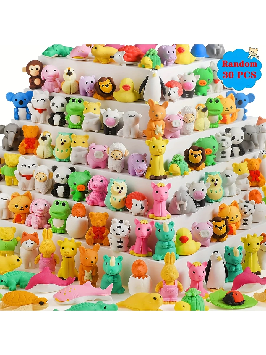 10/20/30pcs Colorful Animal Eraser Set Random Style- Cute Mini Animal Erasers, Classroom Rewards And Party Favors, Collectible Desk Pets- Various Styles Of Fun Pet Charming Stationery, Perfect Stude