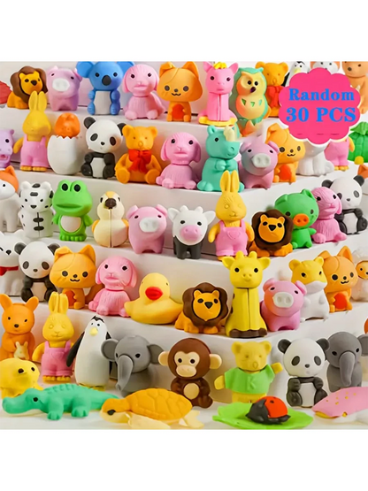 10/20/30pcs Colorful Animal Eraser Set Random Style- Cute Mini Animal Erasers, Classroom Rewards And Party Favors, Collectible Desk Pets- Various Styles Of Fun Pet Charming Stationery, Perfect Stude