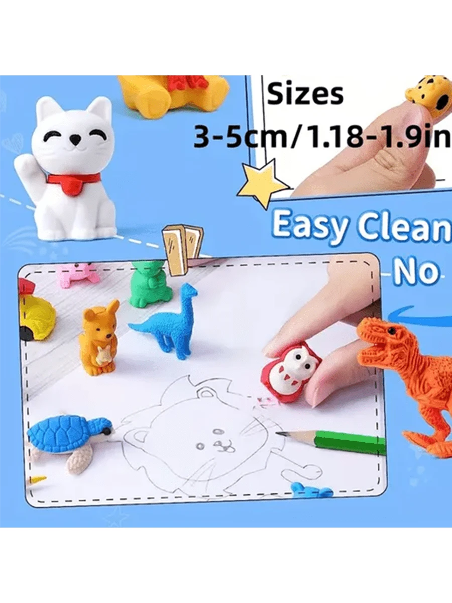 10/20/30pcs Colorful Animal Eraser Set Random Style- Cute Mini Animal Erasers, Classroom Rewards And Party Favors, Collectible Desk Pets- Various Styles Of Fun Pet Charming Stationery, Perfect Stude
