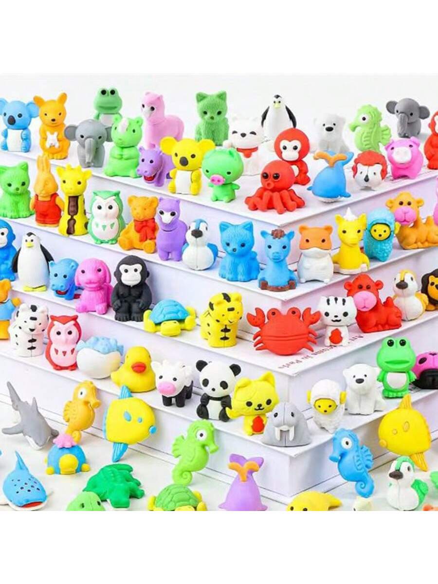 10/20/30pcs Colorful Animal Eraser Set Random Style- Cute Mini Animal Erasers, Classroom Rewards And Party Favors, Collectible Desk Pets- Various Styles Of Fun Pet Charming Stationery, Perfect Stude
